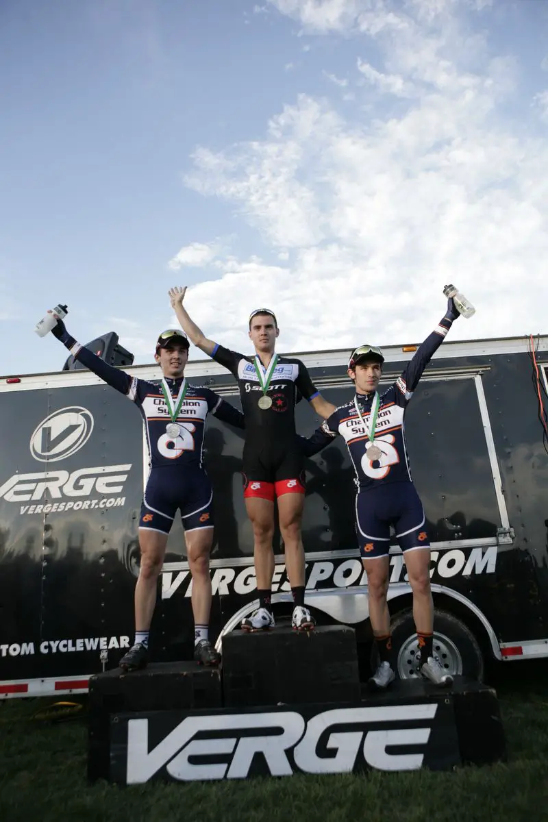 The U23 podium. Green Mountain  2010 NECCS Opener at Catamount Cycling Center © Laura Kozlowski